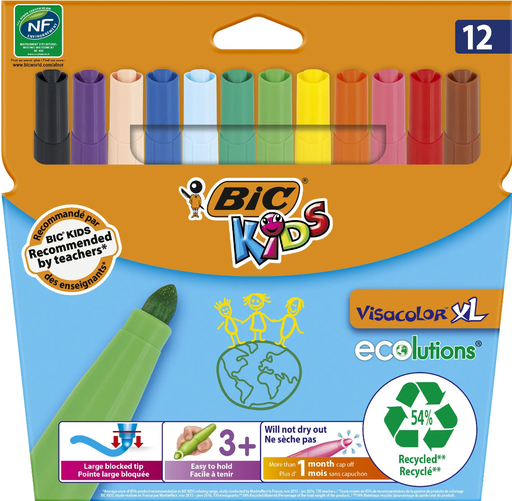 [91.102.172] Feutres Bic Visacolor XL, 12 couleurs