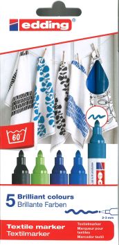 Marqueur textile edding 4500, assortiment 5 couleurs