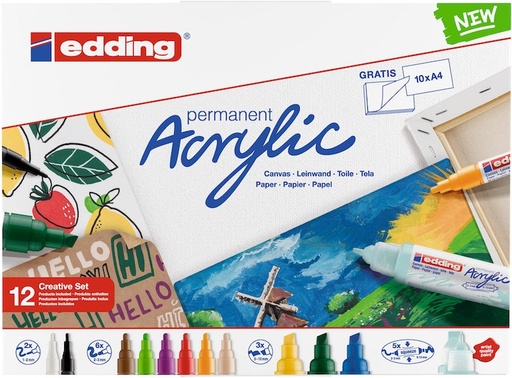 [91.725] Marqueurs acrylique edding set 12 couleurs (5000 - 5100 - 5300 - 5400)