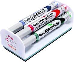 Boardmarker Pentel Maxiflo, Sortiment 4 Farben inkl. magnetischer Wischer