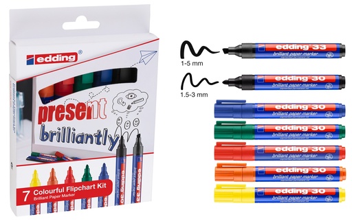 [91.125.9] edding Permanent Marker Flipchart Kit 30 / 33, 7 Stück assortiert