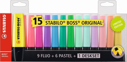 [67.461] Textmarker Stabilo Boss Original Tischset Sortiment von 15 Farben