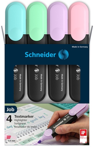 [67.216] Surligneurs Schneider Job Pastel, assortiment 4 couleurs