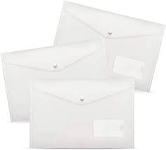 Poche incolore pour documents avec fermeture bouton pression , 5 pièces