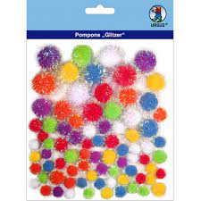Pompons «glitter» assorti en tailles et couleurs différentes (80 pièces)