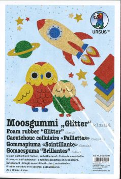 Moosgummi Glitter 20 x 30 cm 2mm 6 Blätter assortiert