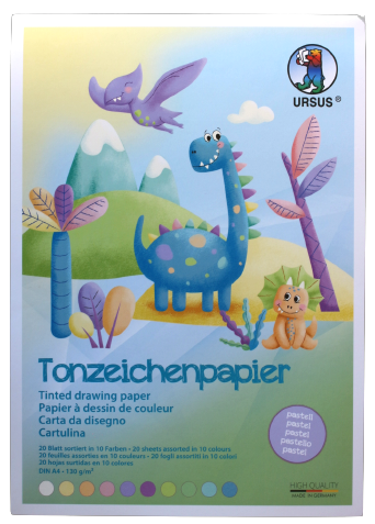 [94.534] Tonzeichenpapier «Pastell» 20 Blatt sortiert in 10 Farben A4 130 g/m2