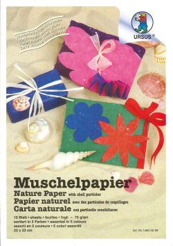 [94.401] Muschelpapier 70 g/qm 23x33cm Sortiment zu 5 Farben, 10 Blatt 