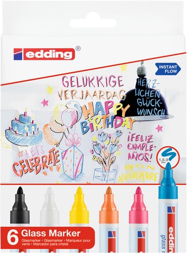 [91.496] Glasmarker Edding 95, Sortiment 6 Farben