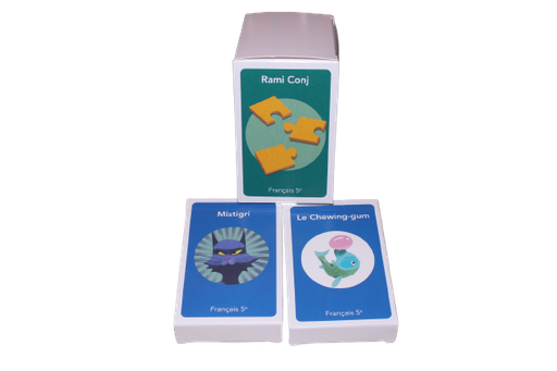 [11398] Français 5e, lot de 3 jeux de cartes "Mistigri", "Chewing-gum", "Rami Conj" (CATARO 011626)