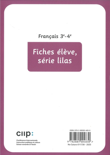 [11136] Français 3-4e, fiches élèves parcours, série lilas (CATARO 011738) 