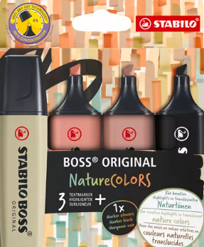[67.411] Textmarker Stabilo Boss Nature , Sortiment 4 Farben schlammgrün,siena,umbra,grau, Marker schwarz