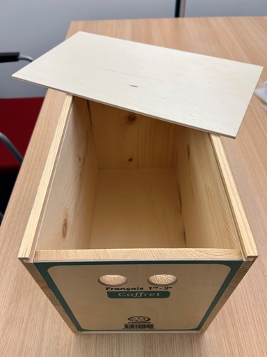 [11055] Français 1-2e, Coffret vide dans une caisse en bois