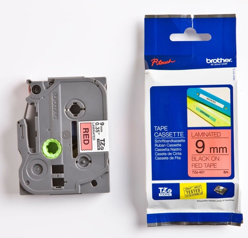 [CS827230] Farbband für Brother Beschriftungsgerät TZe-421 Band 9 mm rot / Schrift schwarz
