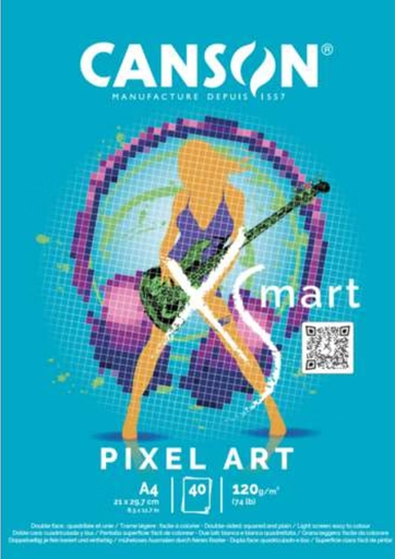 [94.248] Der XS'MART PIXEL ART Block von CANSON® enthält 40 Blatt weißes, glattes Papier. Die Vorderseite ist fein kariert und die Rückseite einfarbig weiß. Ideal für Schüler und Studenten.