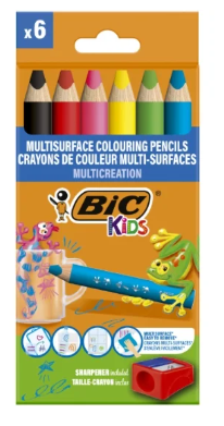 [91.645] Crayons de couleur multi surface Bic assortiment 6  pièces avec aiguise-crayons