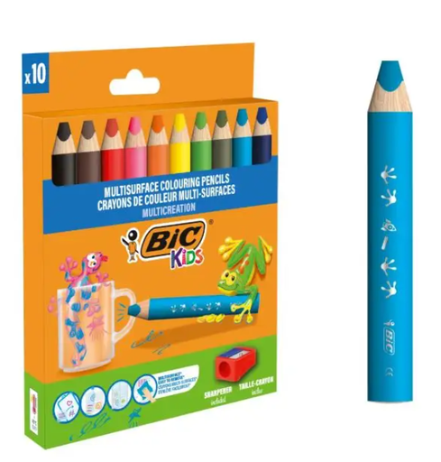 [91.648] Crayons de couleur multi surface Bic assortiment 10  pièces avec aiguise-crayons