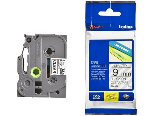 [CS827200] Ruban pour étiqueteuse Brother TZ121  bande 9 mm  transparent / caractère noir 