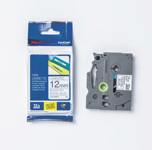 [CS827409]  Farbband für Brother Beschriftungsgerät TZe-MQ531 Band 12mm Blau pastell, Schrift schwarz