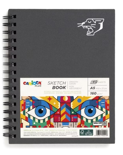 [94.238] Bloc  A5 Plus Sketch book 160 gr/m2 40 feuilles avec spirale Carioca