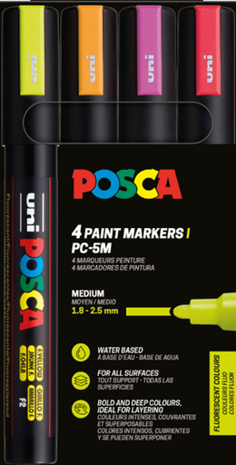 [91.163.4] Marqueurs Posca PC-5M assortiment de 4 couleurs fluo