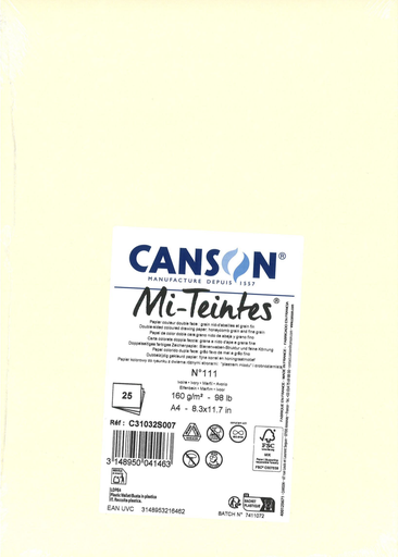 Feuille à dessin Canson® Mi-Teintes® A4 160 g/m2 (emb de 25 feuilles)