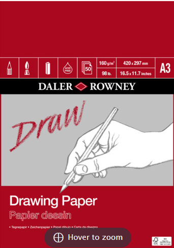 [94.380] Zeichenblock Daler-Rowney Drawing Paper A3 50 Blätter 160gm2
