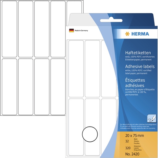 [CS4008705024204] Etiquettes Herma 2420 20 x 75 mm (320 étiquettes) 