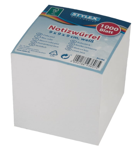 [CS43607] Notizblock, 1000 Blatt, 90 x 90 mm, weiß
